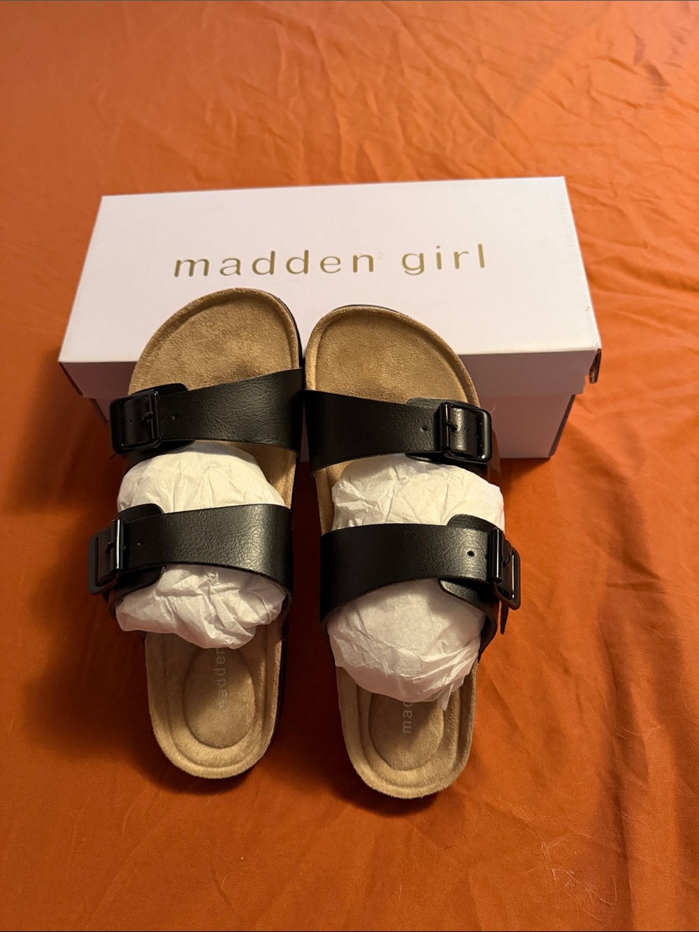 Madden Girl Black Double Buckle Slide Sandals